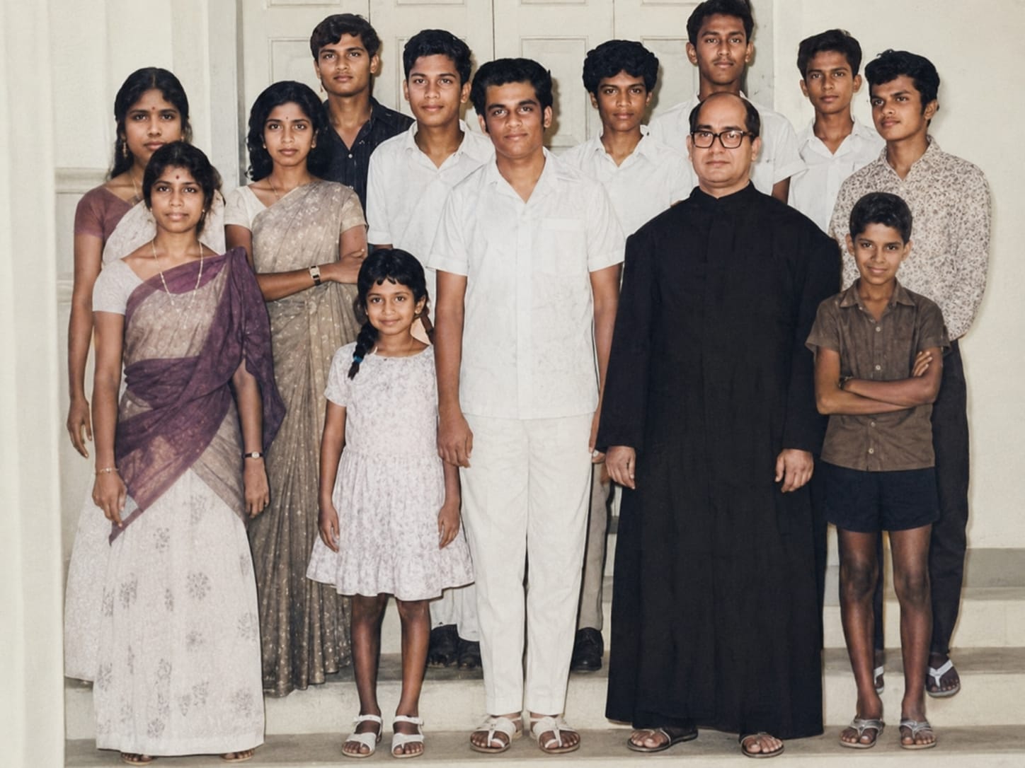 Rafi Jose with K. J. Yesudas, Fr. Abel Periyappuram and fellow musicians on the inauguration day of Cochin Kalabhavan, 1969